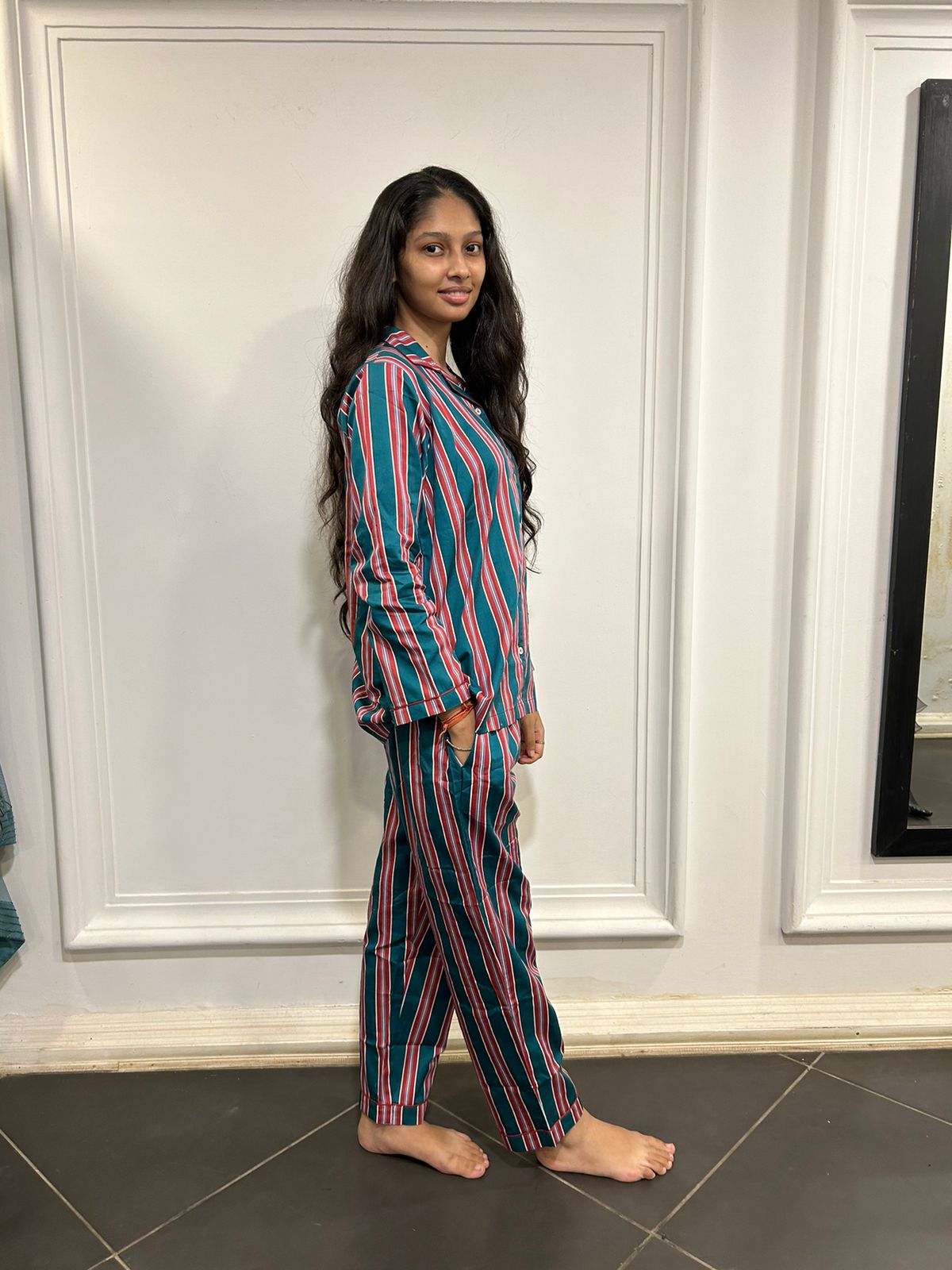 Chic Stripes Women  Pyjama Set