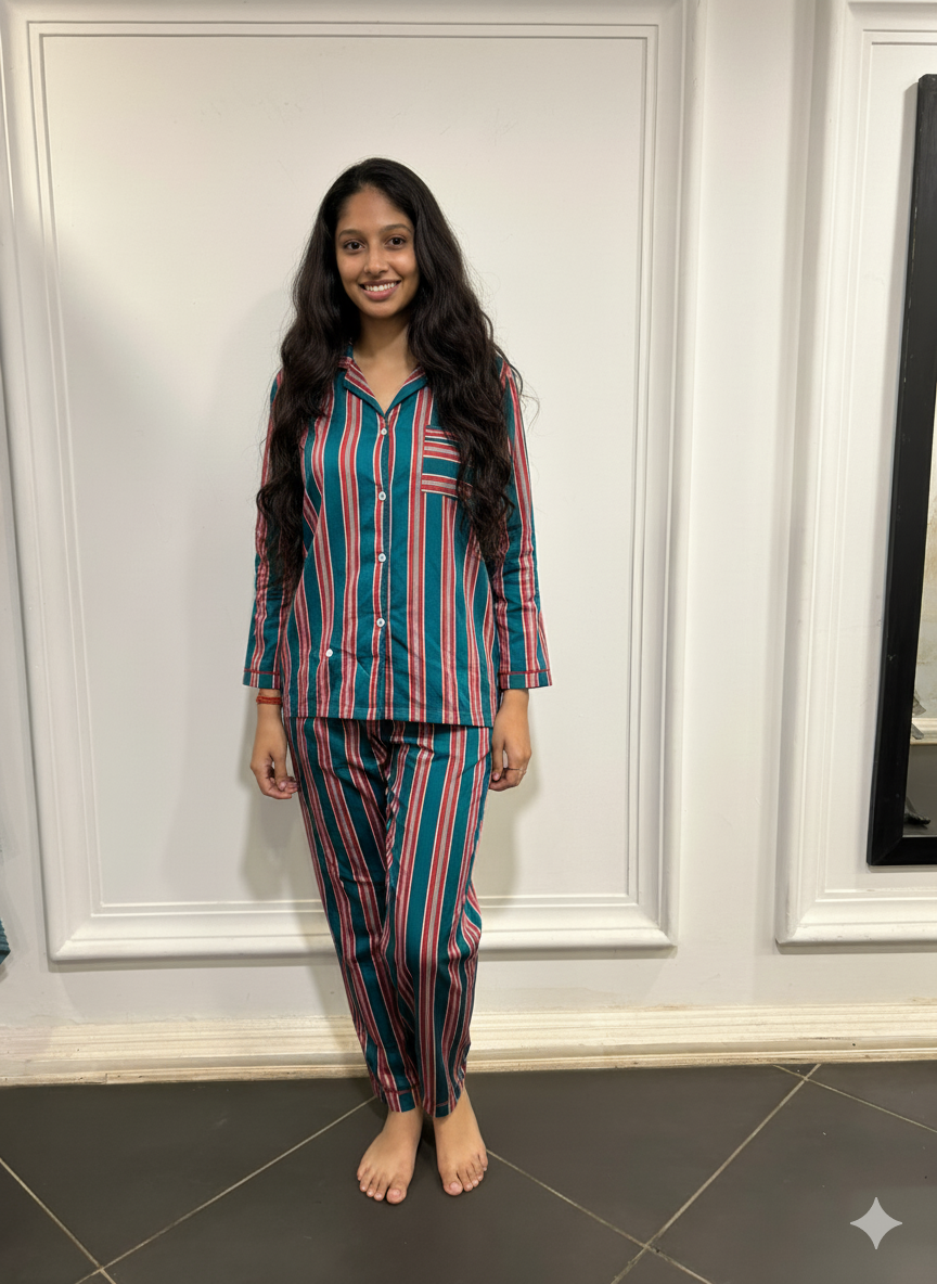 Chic Stripes Women  Pyjama Set