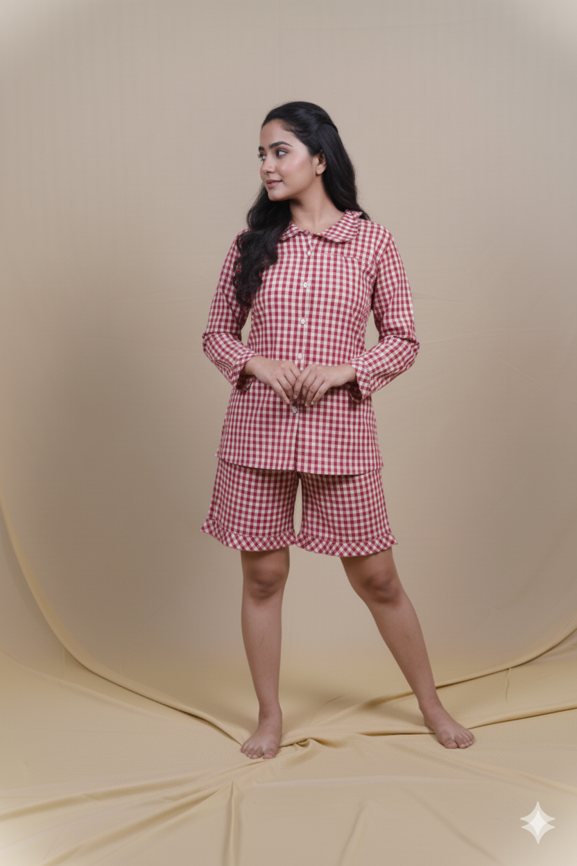 Cotton Candy Red Women Shorts Set