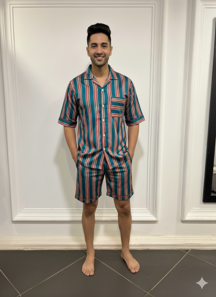 Chic Stripes Men Shorts Set