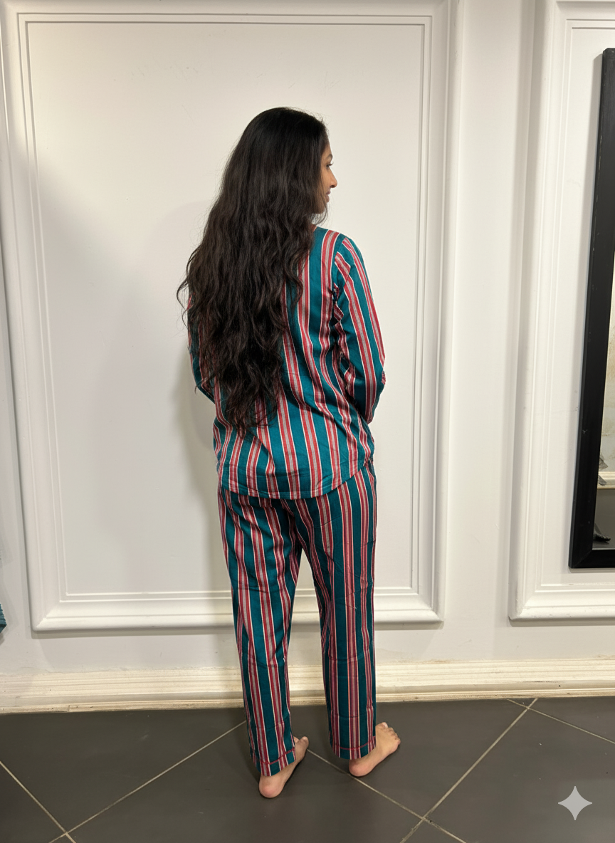 Chic Stripes Women  Pyjama Set