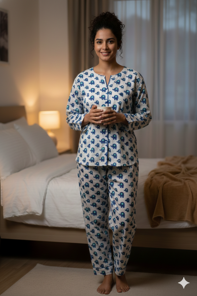 Indigo Elephants Women Pyjama Set