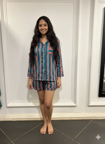Chic Stripes Women  Shorts Set