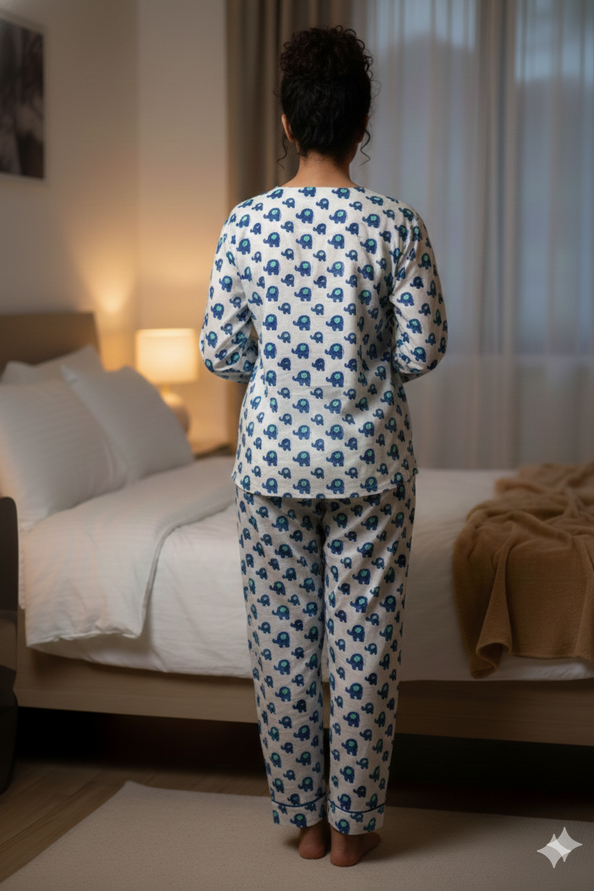 Indigo Elephants Women Pyjama Set